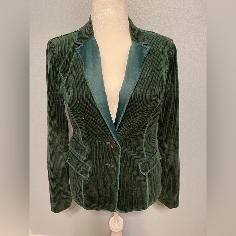 Joan Vass Teal Green Corduroy Blazer Tailored Jacket Quiet Luxury Chic Size 10 - Picture 3 of 8